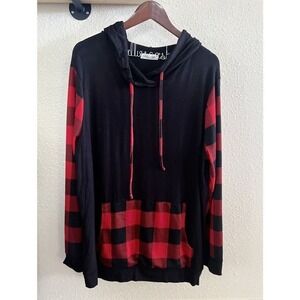 Women’s Red/Black Buffalo Check Pullover Hoodie Tunic‎ Size: 1X NWOT